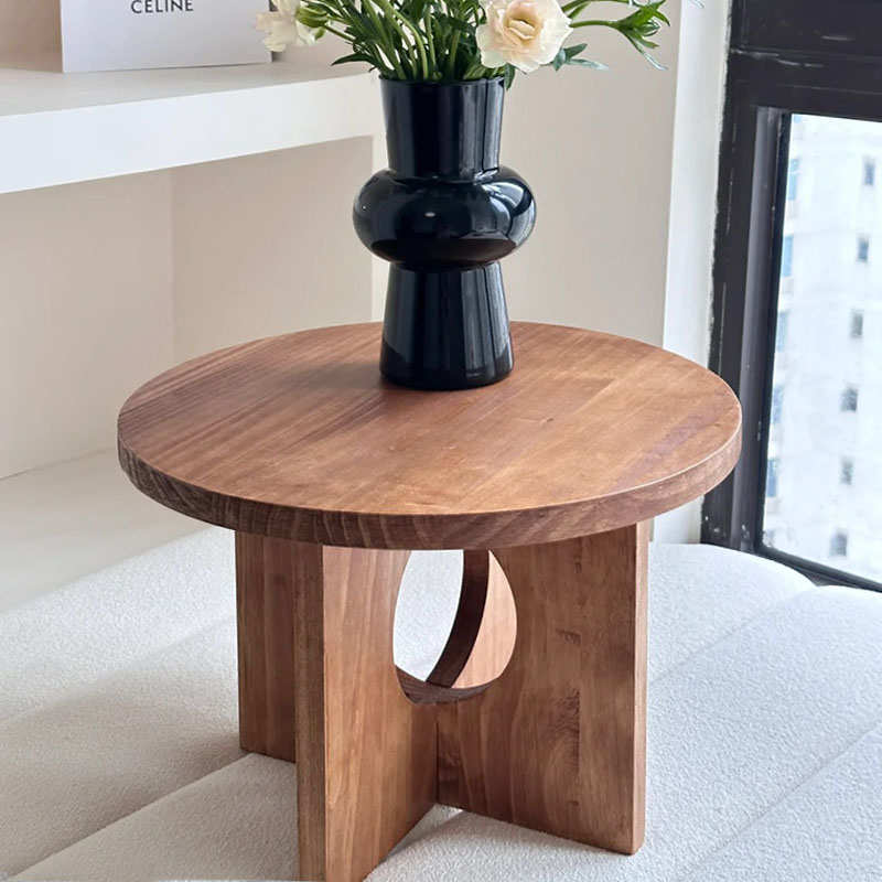 恬梦家居迷你型小茶几实木简约小圆桌诧寂风飘窗复古休闲小桌子