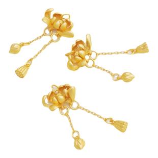 18K古法哑金包金保色莲花吊莲蓬莲心耳环diy手工饰品耳坠流苏吊坠