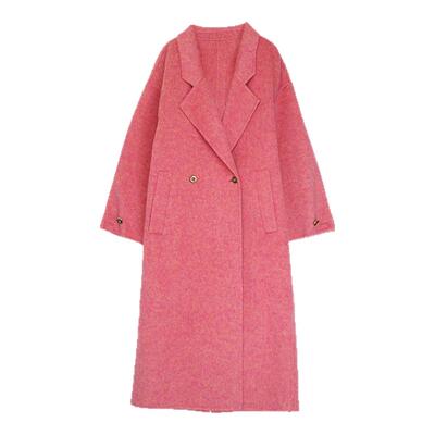 珊瑚桔绵羊毛长款冬季厚实呢大衣