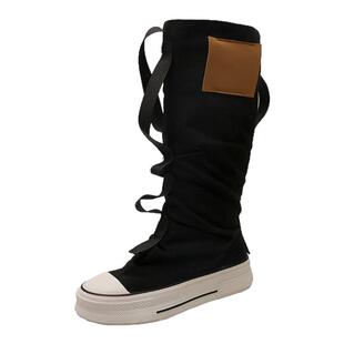 小众设计感高帮帆布鞋女2026春季新款中筒裤管堆堆靴厚底短靴女靴