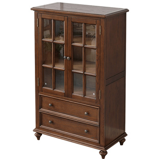 宜宝易森美式全实木酒柜美式复古双门柜客厅多功能柜餐厅玻璃边柜