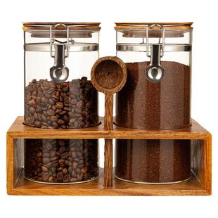 高硼硅玻璃罐带勺不锈钢大容量商用花茶叶咖啡豆食品级收纳密封罐