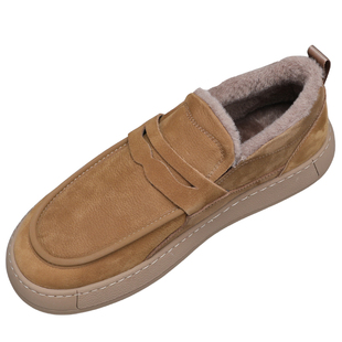 冬季加厚一脚蹬乐福鞋男款软底百搭保暖毛毛棉鞋加绒牛皮工装板鞋