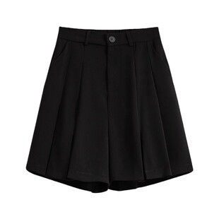 大码胖mm百搭西装百褶短裤女春夏设计感遮胯遮肚a字显瘦阔腿裤裙