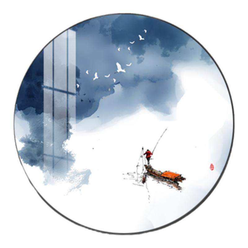 新中式玄关装饰画圆形上水画挂画