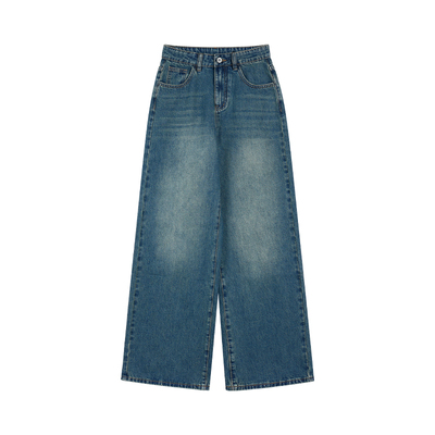 pusumede 怀旧复古阔腿牛仔裤女高腰显瘦百搭休闲裤宽松直筒长裤