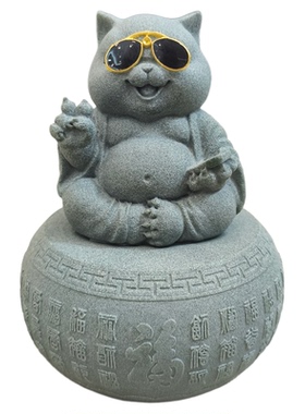 青砂石百福招财猫摆件精品创意店铺收银台家居茶室茶桌车载装饰品