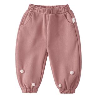 儿童加绒裤子女童一体绒长裤秋冬法式灯芯绒休闲裤宝宝保暖束脚裤