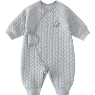 新生婴儿儿衣服秋冬初生儿加厚夹丝哈衣爬爬服冬季保暖宝宝连体衣