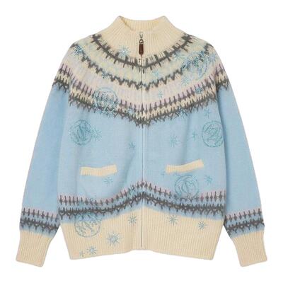 TCH费尔岛马海毛毛衣女烫钻立领保暖拉链针织衫外套T78A43E1008