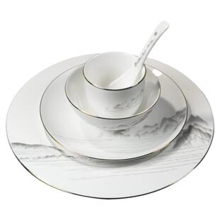 酒店骨瓷陶瓷摆台西餐牛排餐具吐骨碟盘牙签桶碗茶杯毛巾盘八件套