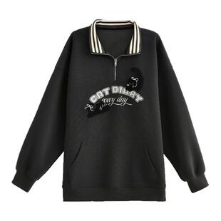 森女部落甜酷风连帽猫咪刺绣卫衣女2026新款宽松显瘦中性百搭上衣