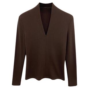 大码胖mm德绒打底衫女秋冬深V领磨毛长袖t恤小衫外穿内搭早秋上衣