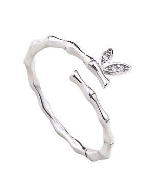 新中式古风竹节树叶锆石戒指