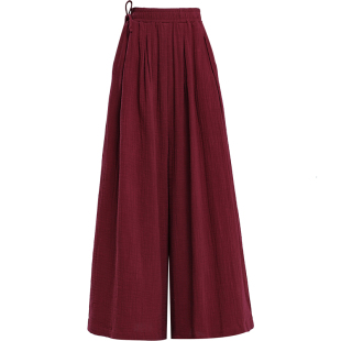 亚麻垂感阔腿裤女春秋2026新款高腰棉麻裤子宽松民族风复古直筒裤