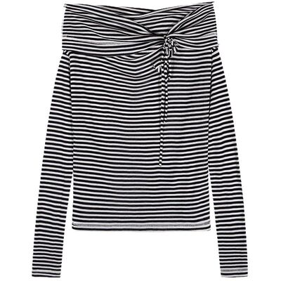 落落狷介条纹长袖T恤女一字肩