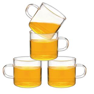 6只120ml高硼全玻璃手柄功夫茶杯或2只450ml透明牛奶早餐杯水杯