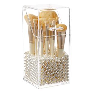 化妆刷收纳筒防尘亚克力置物架便携桌面口红刷子透明盒子有盖笔筒