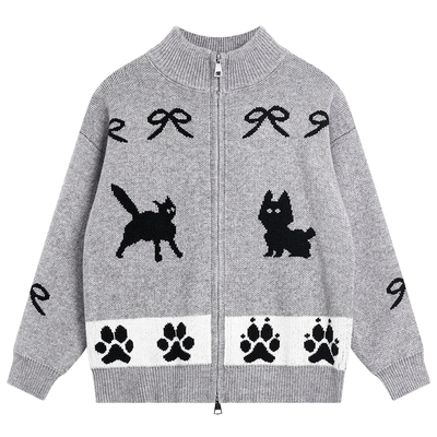 洋气半高领撞色加厚针织开衫外套