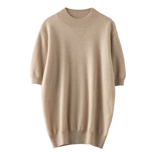 半高领短袖T恤羊绒衫男100纯羊绒秋冬针织羊毛中领半袖毛衣体恤衫