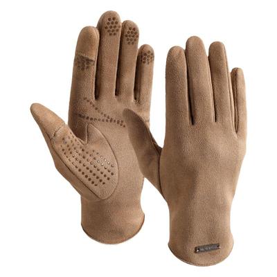 麂皮绒保暖手套男女冬季加绒翻盖