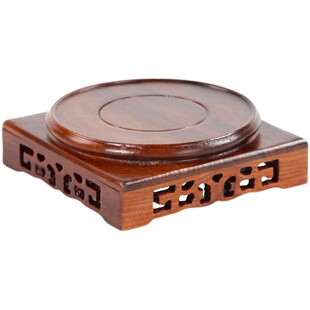 红檀天圆地方茶壶石头佛像花瓶花盆底座实木质工艺品摆件托架