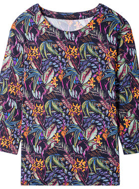 真丝七分袖针织印花100%桑蚕丝T