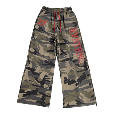 美式复古迷彩烫钻街舞阔腿卫裤