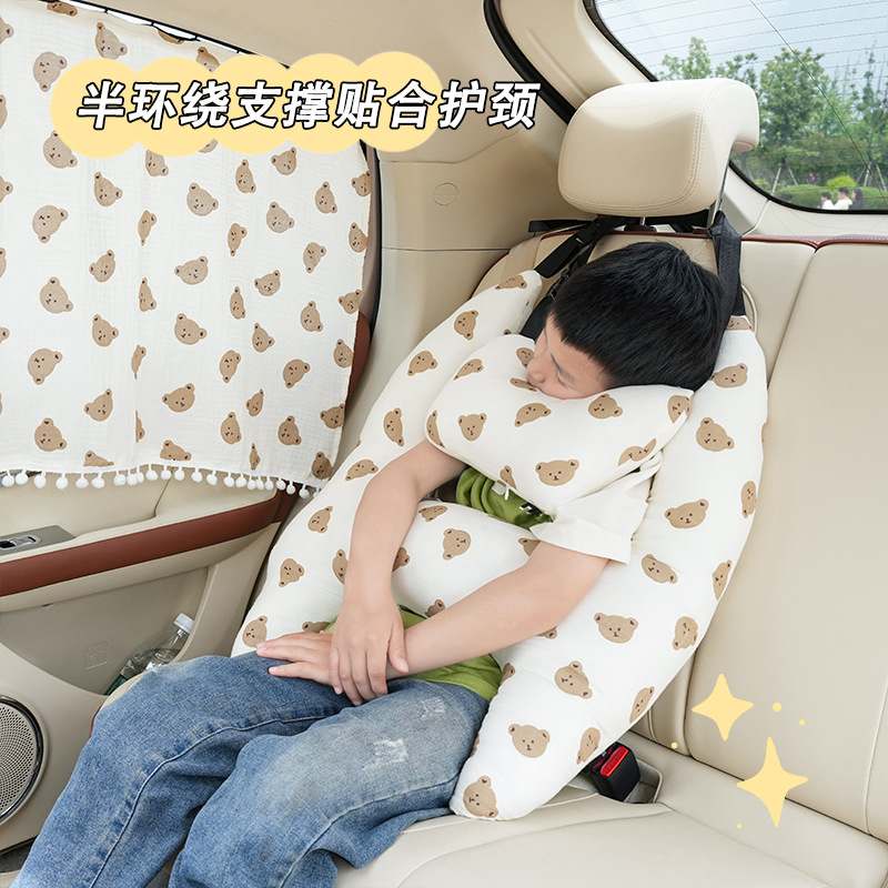 新品 汽车头枕车载儿童安全带防勒安睡枕四季卡通车载抱枕睡觉神