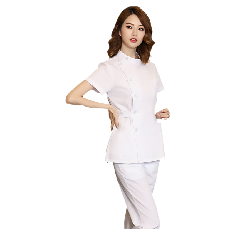 护士服分体套装长袖女立领短袖口腔牙科工作服夏装粉色上衣产康师