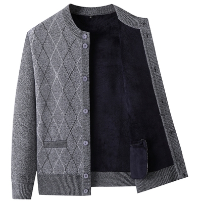 【全身加绒】男士圆领开衫毛衣