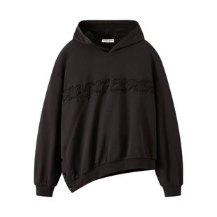 ORGANIC EMOTION 碳黑色400G刺绣连帽卫衣不对称下摆秋季外套 OE