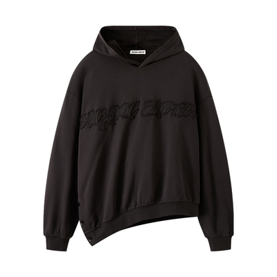 碳黑色400G刺绣连帽卫衣