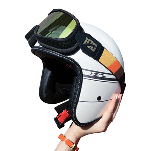 美式巡航半盔摩托车小盔复古盔男机车帽电动车四分之三头盔安全帽