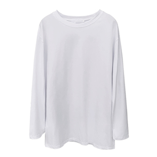 白色宽松百搭基础款棉质长袖T恤女中长款内搭打底衫上衣德绒加绒