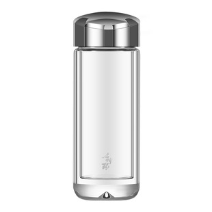 启明缘玻璃杯弧形镜面锌合金钢盖团购定制刻字礼盒双层商务泡茶杯