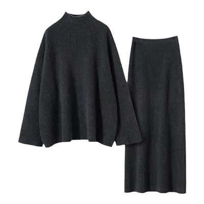 高领纯山羊绒衫女加厚宽松套装