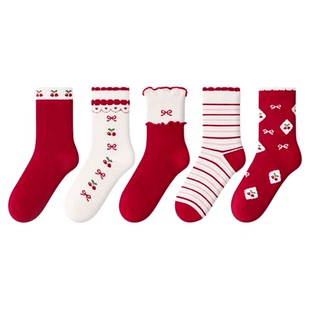 尼多熊2026儿童本命年红色袜子女童秋冬棉袜中大童新年抗菌袜过年