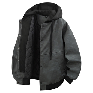 班尼路SK美式复古假两件连帽夹克男2026新款加厚工装外套男棉服YS