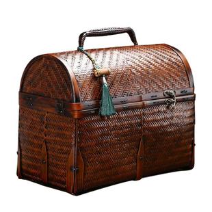 精品高档茶箱手提箱 复古名家收藏竹编包便携竹包中式民国风箱包