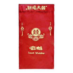 结婚红门帘喜庆刺绣花卧室中式粘钩提花大门室内入户门长珠穗门帘