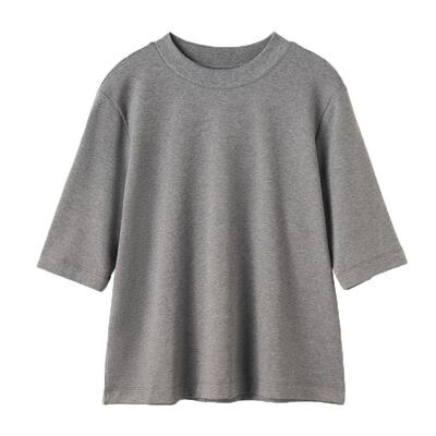 简约百搭半高领T恤女五分袖 干净纯色文艺气质中袖显瘦棉质上衣