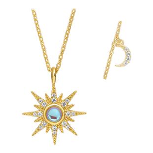 周六福S925银黄金色链坠天使之眼星月项链送女友节日礼物