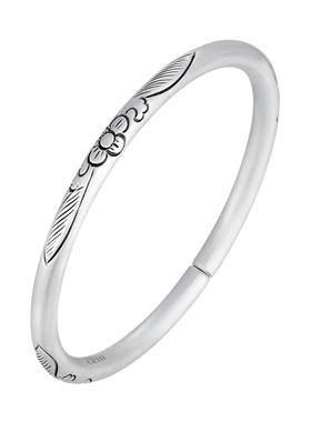 云金丽银手镯女足银999民族风素月[境中花]手工錾刻实心银镯子