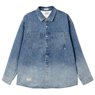 杰克琼斯春季男装牛仔衬衫外套宽松版型翻领纽扣门襟时尚百搭潮流