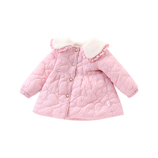 女童洋气小香风外套儿童秋冬新款加厚棉服宝宝小童保暖中长款大衣