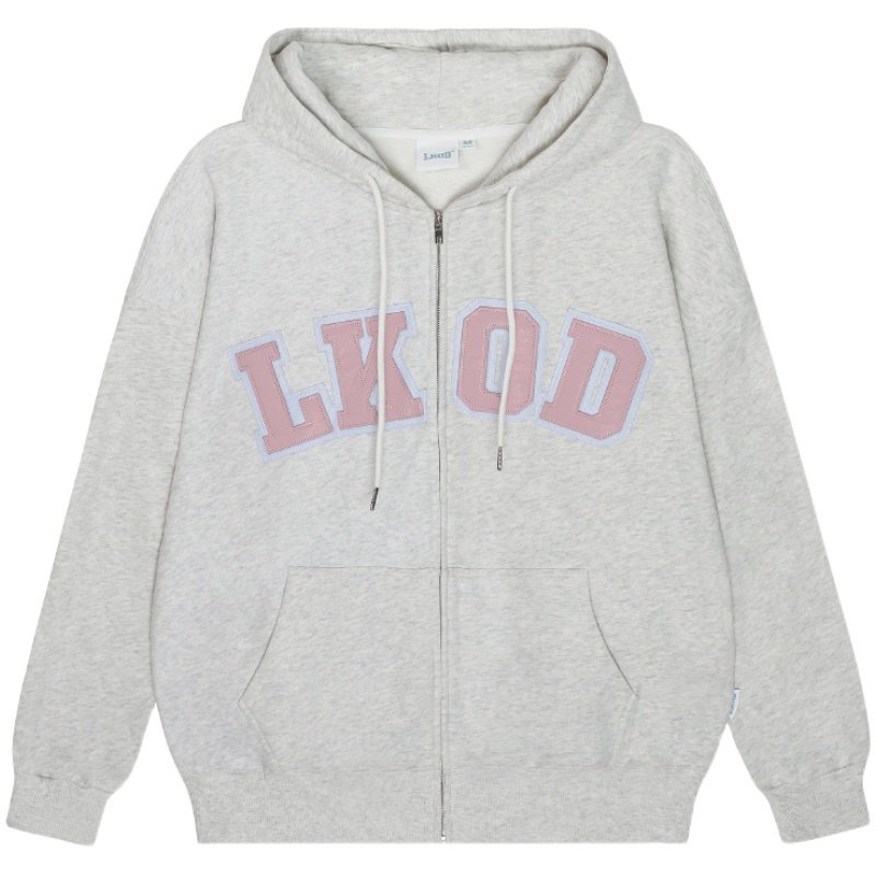 LKOD秋冬休闲拉链皮标字母帽衫