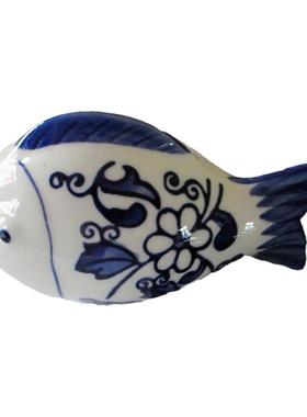新中式手绘青花水中鱼漂浮陶瓷鱼游过来靠近你家居饰品摆件鱼缸饰