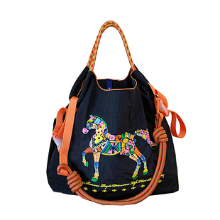 日系新款ballchain花朵马刺绣购物袋小众帆布包马年单肩斜挎包女