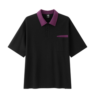半墨大码男装短袖POLO衫男士春季新款宽松落肩袖撞色翻领短袖T恤